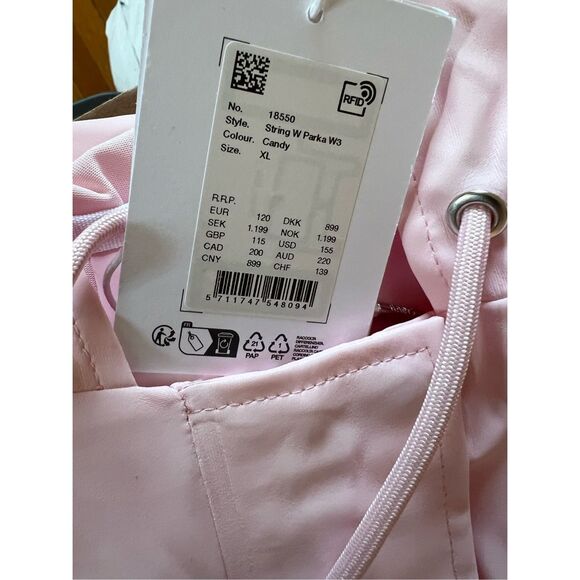 Rains String Women’s Parka W3 Candy Rain Jacket NWT Pink Size XL - Picture 3 of 6